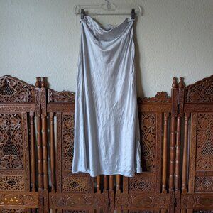 Gray Silver Liquid Silk Midi Skirt Elastic Waist - Made in Bulgaria - Bias Cut